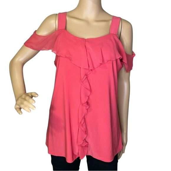 Adele & May Cold Shoulder Blouse Coral Pink Size Large - Picture 1 of 10